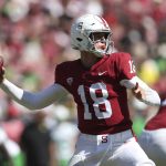 
              Stanford's Tanner McKee throws a pass during the first half of an NCAA college football game against Oregon in Stanford, Calif., Saturday, Oct. 2, 2021. (AP Photo/Jed Jacobsohn)
            