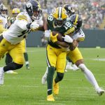 
              Green Bay Packers' Randall Cobb runs after a catch during the first half of an NFL football game against the Pittsburgh Steelers Sunday, Oct. 3, 2021, in Green Bay, Wis. (AP Photo/Mike Roemer)
            