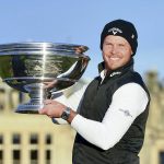 
              England's Danny Willett poses with the trophy after winning the Alfred Dunhill Links Championship at St Andrews, Scotland, Sunday Oct. 3, 2021. (Malcolm Mackenzie/PA via AP)
            