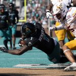 
              Braydon Bennett dives for a touchdown against Louisiana Monroe during the first half of an NCAA college football game on Saturday, Oct. 2, 2021, in Conway, S.C. (AP Photo/Matt Kelley)
            