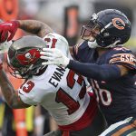 
              Chicago Bears defensive back DeAndre Houston-Carson (36) breaks up a pass intended for Tampa Bay Buccaneers wide receiver Mike Evans (13) during the first half of an NFL football game Sunday, Oct. 24, 2021, in Tampa, Fla. (AP Photo/Mark LoMoglio)
            