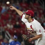 
              St. Louis Cardinals starting pitcher Dakota Hudson throws during the first inning of a baseball game against the Chicago Cubs Friday, Oct. 1, 2021, in St. Louis. (AP Photo/Jeff Roberson)
            