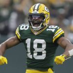 
              Green Bay Packers' Randall Cobb reacts to a first down catch during the second half of an NFL football game against the Pittsburgh Steelers Sunday, Oct. 3, 2021, in Green Bay, Wis. (AP Photo/Matt Ludtke)
            