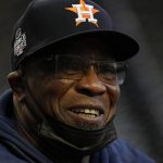 
              Houston Astros manager Dusty Baker Jr. watches batting practice before Game 5 of baseball's World Series between the Houston Astros and the Atlanta Braves Sunday, Oct. 31, 2021, in Atlanta. (AP Photo/Ashley Landis)
            