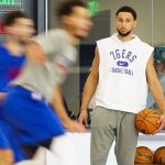 
              Philadelphia 76ers' Ben Simmons takes part in a practice at the NBA basketball team's facility, Monday, Oct. 18, 2021, in Camden, N.J. (AP Photo/Matt Rourke)
            