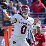 
              Rutgers quarterback Noah Vedral throws a pass against Northwestern during the first half of an NCAA college football game in Evanston, Ill., Saturday, Oct. 16, 2021. (AP Photo/Nam Y. Huh)
            