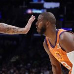 
              Los Angeles Lakers forward Anthony Davis, left, places his hand in front of the face of Phoenix Suns guard Chris Paul (3) during the first half of an NBA basketball game Friday, Oct. 22, 2021, in Los Angeles. (AP Photo/Marcio Jose Sanchez)
            