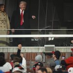 
              Former President Donald Trump and his wife Melania arrive for Game 4 of baseball's World Series between the Houston Astros and the Atlanta Braves Saturday, Oct. 30, 2021, in Atlanta. (AP Photo/David J. Phillip)
            
