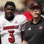 
              Louisville head coach Scott Satterfield and quarterback Malik Cunningham watch a replay during the first half of an NCAA college football game against Wake Forest on Saturday, Oct. 2, 2021, in Winston-Salem, N.C. (AP Photo/Chris Carlson)
            