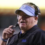 
              UCLA head coach Chip Kelly looks on from the sidelines in the first half during an NCAA college football game against Utah Saturday, Oct. 30, 2021, in Salt Lake City. (AP Photo/Rick Bowmer)
            
