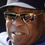 
              Houston Astros manager Dusty Baker Jr., talks to media members during baseball practice for the American League Division Series, Saturday, Oct. 9, 2021, in Chicago. The Chicago White Sox host the Astros in Game 3 on Sunday. (AP Photo/Nam Y. Huh)
            
