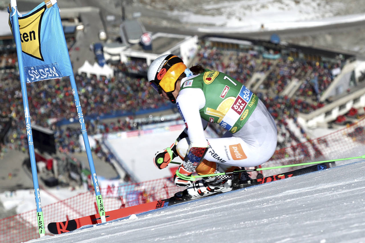 Slovakia's Petra Vlhova speeds down the course during an alpine ski, women's World Cup giant slalom...