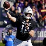 
              Northwestern quarterback Ryan Hilinski throws a pass during the first half of an NCAA college football game against Minnesota in Evanston, Ill., Saturday, Oct. 30, 2021. (AP Photo/Nam Y. Huh)
            