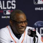 
              Houston Astros manager Dusty Baker smiles as he responds to questions during a baseball news conference in Houston, Thursday, Oct. 14, 2021. The Astros host the Boston Red Sox in Game 1 of the American League Championship Series on Friday. (AP Photo/Tony Gutierrez)
            