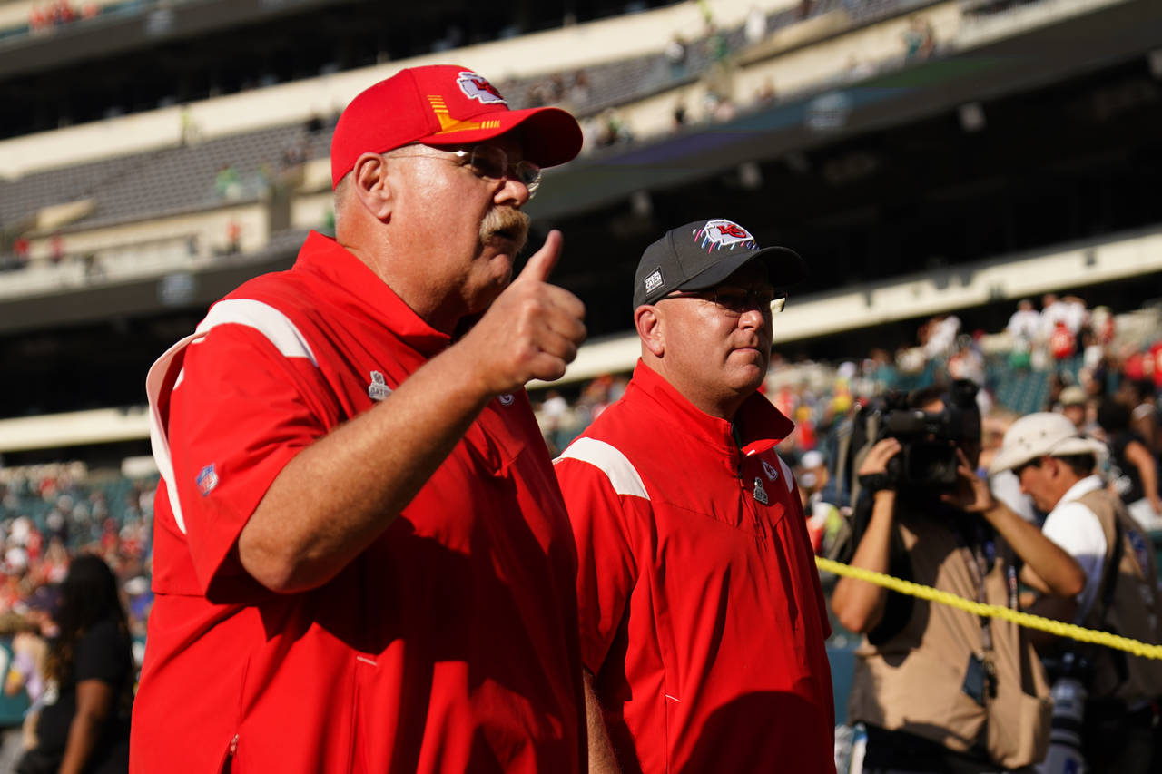 Kansas City Chiefs head coach Andy Reid reacts after an NFL football game against the Philadelphia ...