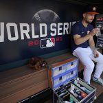 
              Houston Astros third baseman Alex Bregman sits in the dugout during batting practice Monday, Oct. 25, 2021, in Houston, in preparation for Game 1 of baseball's World Series tomorrow between the Houston Astros and the Atlanta Braves. (AP Photo/David J. Phillip)
            