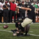 
              Wake Forest place kicker Nick Sciba kicks the game winning field goal against Louisville during the second half of an NCAA college football game on Saturday, Oct. 2, 2021, in Winston-Salem, N.C. (AP Photo/Chris Carlson)
            