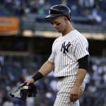 
              New York Yankees' Brett Gardner walks off the field after being defeated by the Tampa Bay Rays in a baseball game on Saturday, Oct. 2, 2021, in New York. The Rays won 12-2. (AP Photo/Adam Hunger)
            