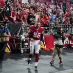 
              Arizona Cardinals tight end Zach Ertz (86) leaves the field after an NFL football game against the Houston Texans, Sunday, Oct. 24, 2021, in Glendale, Ariz. The Cardinals won 31-5. (AP Photo/Ross D. Franklin)
            