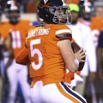 
              Virginia quarterback Brennan Armstrong (5) prepares to throw a pass against Georgia Tech during an NCAA college football game Saturday, Oct. 23, 2021, in Charlottesville, Va. (Andrew Shurtleff/The Daily Progress via AP)
            
