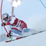 
              Switzerland's Michelle Gisin competes during the first run of an alpine ski, World Cup women's slalom in Levi, Finland, Sunday, Nov. 21, 2021. (AP Photo/Alessandro Trovati)
            