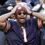 
              A Chicago Bears' fan reacts late in the second half of an NFL football game between the Bears and the Baltimore Ravens Sunday, Nov. 21, 2021, in Chicago. The Ravens won 16-13. (AP Photo/Nam Y. Huh)
            