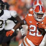 
              Clemson running back Kobe Pace (20) runs the ball against Wake Forest during the second half of an NCAA college football game, Saturday, Nov. 20, 2021, in Clemson, S.C. (AP Photo/Brynn Anderson)
            