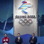 
              FILE - From left, 2014 Olympic speed skating gold medalist Zhang Hong of China, then Chinese Vice Premier Zhang Gaoli, and Vice Chairman of the Chinese Olympic Committee Yu Zaiqing applaud as the emblem for the 2022 Beijing Winter Olympic Games is unveiled at a ceremony at the National Aquatics Center, also known as the Water Cube, in Beijing, Friday, Dec. 15, 2017. Chinese authorities have squelched virtually all online discussion of sexual assault accusations apparently made by a Chinese professional tennis star against the former top government official, showing how sensitive the ruling Communist Party is to such charges. (AP Photo/Mark Schiefelbein, File)
            
