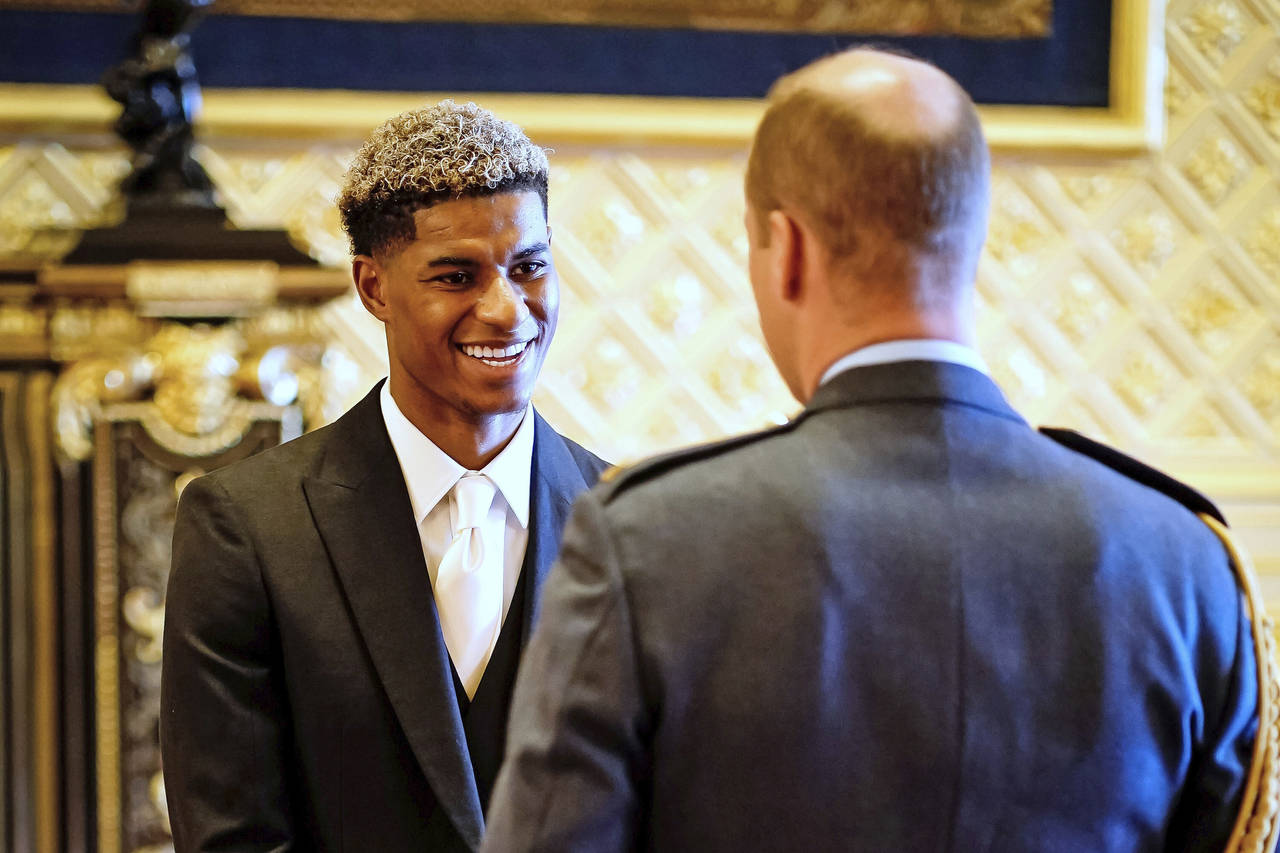 Footballer Marcus Rashford is made an MBE (Member of the Order of the British Empire) by the Britai...