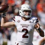 
              Mississippi State quarterback Will Rogers (2) throws a pass during the first half of an NCAA college football game against Auburn, Saturday, Nov. 13, 2021, in Auburn, Ala. (AP Photo/Butch Dill)
            