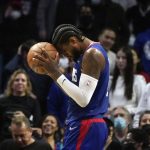 
              Los Angeles Clippers guard Paul George reacts after a foul called on the Clippers during the second half of an NBA basketball game against the Oklahoma City Thunder Monday, Nov. 1, 2021, in Los Angeles. (AP Photo/Marcio Jose Sanchez)
            