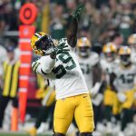 
              Green Bay Packers inside linebacker De'Vondre Campbell (59) celebrates his sack against the Arizona Cardinalsduring the first half of an NFL football game, Thursday, Oct. 28, 2021, in Glendale, Ariz. (AP Photo/Ross D. Franklin)
            