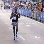 
              Albert Korir of Kenya runs alone as he closes in on winning the 50th running of the New York City Marathon Sunday, Nov. 7, 2021. (AP Photo/Craig Ruttle)
            