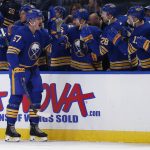 
              Buffalo Sabres left wing Brett Murray (57) celebrates after his goal during the second period of an NHL hockey game against the Seattle Kraken, Monday, Nov. 29, 2021, in Buffalo, N.Y. (AP Photo/Jeffrey T. Barnes)
            