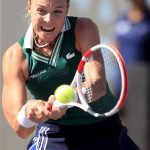
              Anett Kontaveit of Estonia, returns a shot to Karolina Pliskova of Czech Republic, during a Mexican Tennis WTA Finals match in Guadalajara, Mexico, Friday, Nov. 12, 2021. (AP Photo/Refugio Ruiz)
            