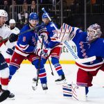 
              CORRECTS DATELINE TO NEW YORK INSTEAD OF NEWARK, N.J. - New York Rangers goaltender Igor Shesterkin (31) deflects a shot on goal by Florida Panthers' Carter Verhaeghe (23) during the first period of an NHL hockey game Monday, Nov. 8, 2021, in New York. (AP Photo/Frank Franklin II)
            