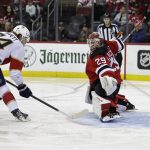 
              Florida Panthers right wing Owen Tippett (74) scores a goal past New Jersey Devils goaltender Mackenzie Blackwood during the second period of an NHL hockey game Tuesday, Nov. 9, 2021, in Newark, N.J. (AP Photo/Adam Hunger)
            