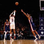 
              Phoenix Suns guard Chris Paul (3) shoots against Brooklyn Nets forward LaMarcus Aldridge (21) during the first half of an NBA basketball game, Saturday, Nov. 27, 2021, in New York. (AP Photo/Jessie Alcheh)
            