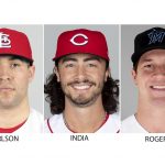 
              FILE - The BBWAA announces its winners for baseball Rookie of the Year in both the American League and National League, Monday, Nov. 15, 2021. The NL finalists are St. Louis' Dylan Carlson, Cincinnati's Jonathan India and Marlins left-hander Trevor Rogers. (AP Photo/Pool via AP, File)
            