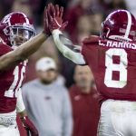 
              Alabama linebackers Henry To'oTo'o (10) and Christian Harris (8) high-five after a stop of Arkansas during the second half of an NCAA college football game Saturday, Nov. 20, 2021, in Tuscaloosa, Ala. (AP Photo/Vasha Hunt)
            