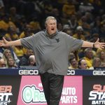 
              West Virginia coach Bob Huggins reacts during the first half of an NCAA college basketball game against Pittsburgh in Morgantown, W.Va., Friday, Nov. 12, 2021. (AP Photo/Kathleen Batten)
            