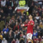 
              Manchester United's Cristiano Ronaldo reacts after Manchester City's Bernardo Silva scored his side's second goal during the English Premier League soccer match between Manchester United and Manchester City at Old Trafford stadium in Manchester, England, Saturday, Nov. 6, 2021. (AP Photo/Jon Super)
            