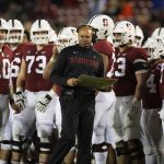 
              Stanford head coach David Shaw stands in front of his players during a timeout in the fourth quarter of an NCAA college football game against Utah, Friday, Nov. 5, 2021, in Stanford, Calif. (AP Photo/D. Ross Cameron)
            