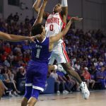 
              Seton Hall guard Bryce Aiken (1) fouls Ohio State guard Meechie Johnson Jr. (0) during the second half of an NCAA college basketball game Monday, Nov. 22, 2021, in Fort Myers, Fla. (AP Photo/Scott Audette)
            