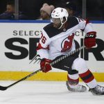 
              New Jersey Devils' P.K. Subban (76) looks for a pass during the first period of an NHL hockey game against the New York Rangers, Sunday, Nov. 14, 2021, in New York. (AP Photo/John Munson)
            
