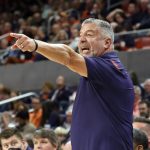 
              Auburn coach Bruce Pearl reacts during the first half of the team's NCAA college basketball game against Louisiana-Monroe on Friday, Nov. 12, 2021, in Auburn, Ala. (AP Photo/Butch Dill)
            