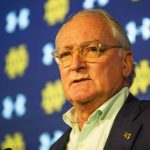 
              Notre Dame athletic director Jack Swarbrick answers questions regarding NCAA college football head coach Brian Kelly's resignation, Tuesday, Nov. 30, 2021, at Notre Dame Stadium in South Bend, Ind. (Michael Caterina/South Bend Tribune via AP)
            