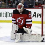 
              New Jersey Devils goaltender Mackenzie Blackwood (29) makes a save against the Florida Panthers during the second period of an NHL hockey game Tuesday, Nov. 9, 2021, in Newark, N.J. (AP Photo/Adam Hunger)
            