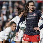 
              Washington Spirit midfielder Andi Sullivan (12) prepares to take a penalty kick during the second half of the NWSL Championship soccer match against the Chicago Red Stars, Saturday, Nov. 20, 2021, in Louisville, Ky. (AP Photo/Jeff Dean)
            