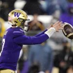 
              Washington quarterback Sam Huard reaches for the snap during the first half of the team's NCAA college football game against Arizona State on Saturday, Nov. 13, 2021, in Seattle. (AP Photo/Elaine Thompson)
            